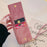 For iPhone 15 Pro Case Ring Kickstand Card Holder Jeans Cloth Texture PU Leather Back Cover with Strap - Pink - 6