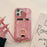 For iPhone 16 Pro Case Ring Kickstand Card Holder Jeans Cloth Texture PU Leather Back Cover with Strap - Pink - 7