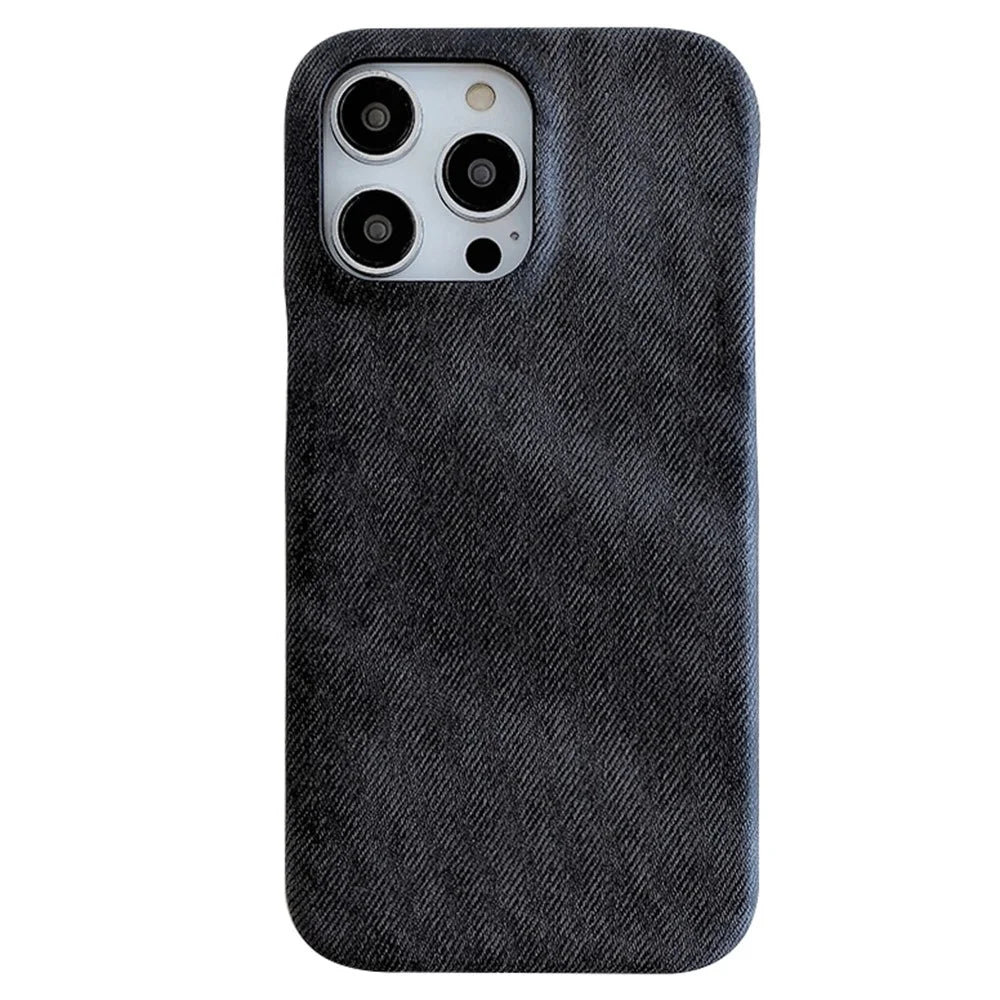 For iPhone 15 Pro Case Jeans Cloth Texture PU Leather + PET Back Cover - Black - 1