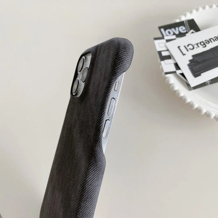 For iPhone 15 Pro Case Jeans Cloth Texture PU Leather + PET Back Cover - Black - 5