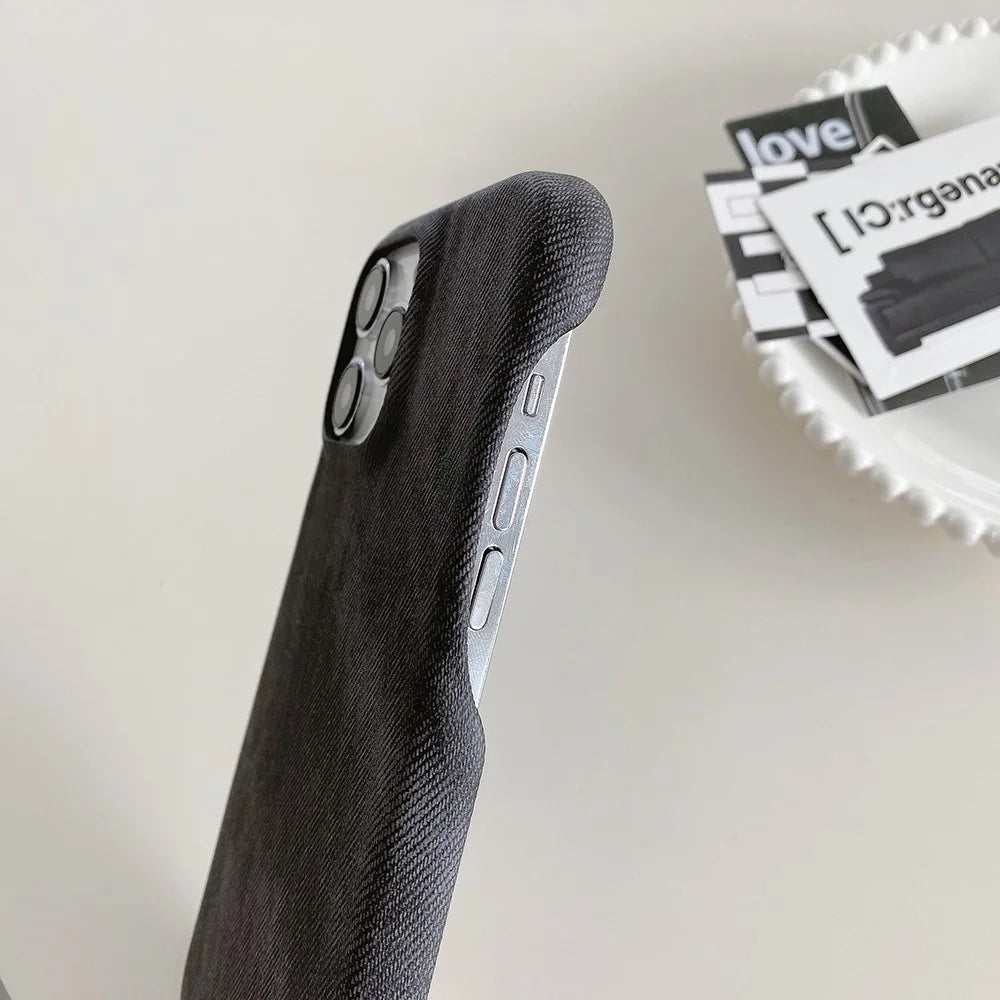 For iPhone 14 Pro Case Jeans Cloth Texture PU Leather + PET Back Cover - Black - 5