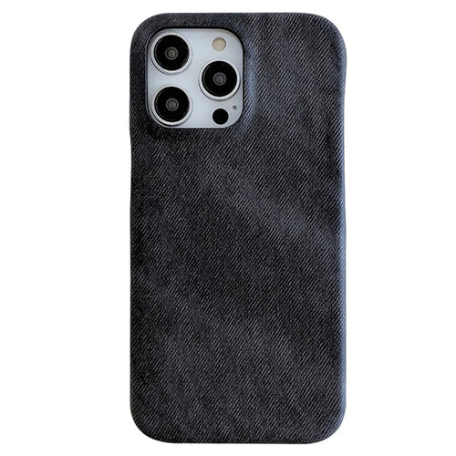 For iPhone 16 Pro Case Jeans Cloth Texture PU Leather + PET Back Cover - Black - 1