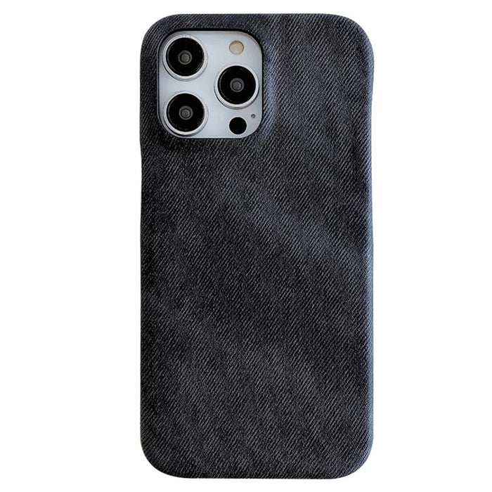 For iPhone 16 Pro Case Jeans Cloth Texture PU Leather + PET Back Cover - Black - 1