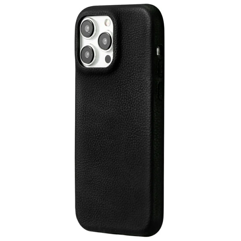 For iPhone 14 Pro Max Phone Case Skin Touch Litchi Texture Leather Coated PET Mobile Cover - Black - 1