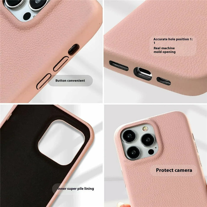 For iPhone 14 Pro Max Phone Case Skin Touch Litchi Texture Leather Coated PET Mobile Cover - Black - 5