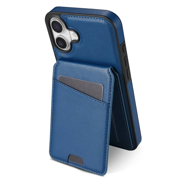For iPhone 16 Case Compatible with MagSafe Detachable Card Holder Kickstand Leather Phone Back Cover - Blue - 2