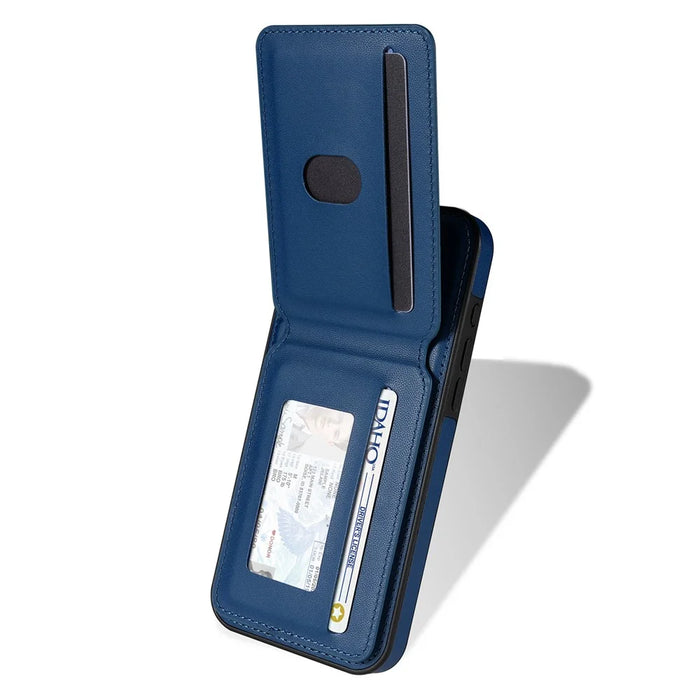 For iPhone 16 Case Compatible with MagSafe Detachable Card Holder Kickstand Leather Phone Back Cover - Blue - 3