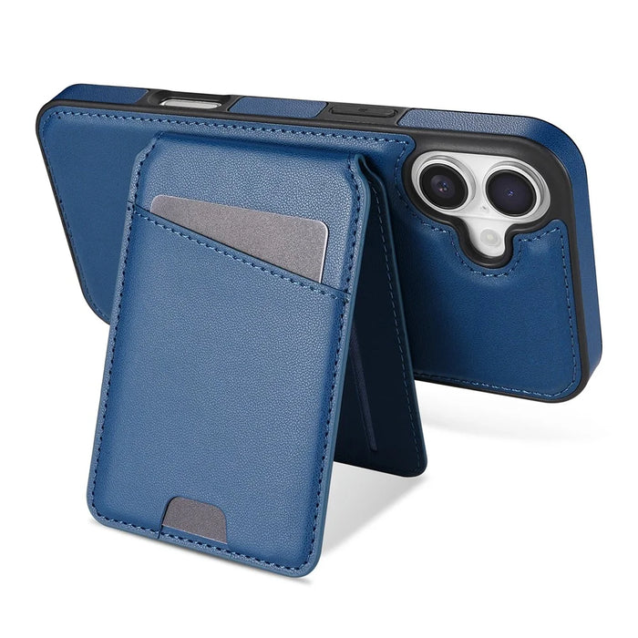 For iPhone 16 Case Compatible with MagSafe Detachable Card Holder Kickstand Leather Phone Back Cover - Blue - 5