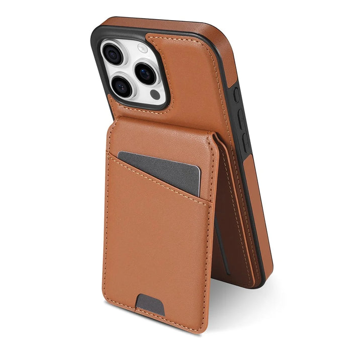 For iPhone 16 Pro Case Compatible with MagSafe Detachable Card Holder Kickstand Leather Phone Back Cover - Brown - 2