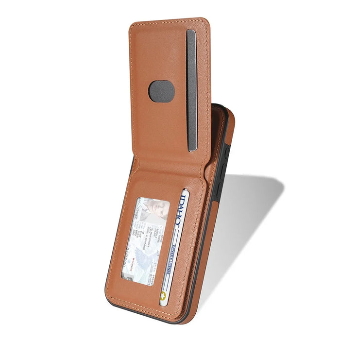 For iPhone 16 Pro Case Compatible with MagSafe Detachable Card Holder Kickstand Leather Phone Back Cover - Brown - 3