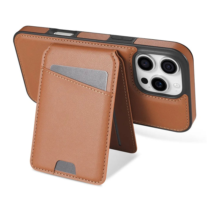 For iPhone 16 Pro Case Compatible with MagSafe Detachable Card Holder Kickstand Leather Phone Back Cover - Brown - 5
