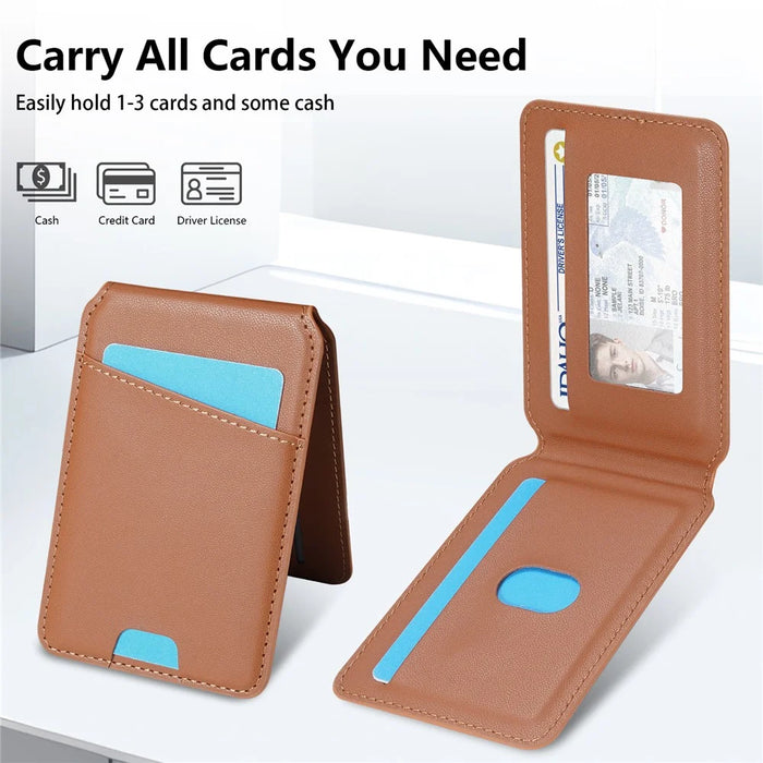 For iPhone 16 Pro Case Compatible with MagSafe Detachable Card Holder Kickstand Leather Phone Back Cover - Brown - 7