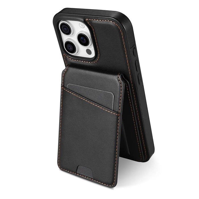 For iPhone 16 Pro Max Case Compatible with MagSafe Detachable Card Holder Kickstand Leather Phone Back Cover - Black - 2