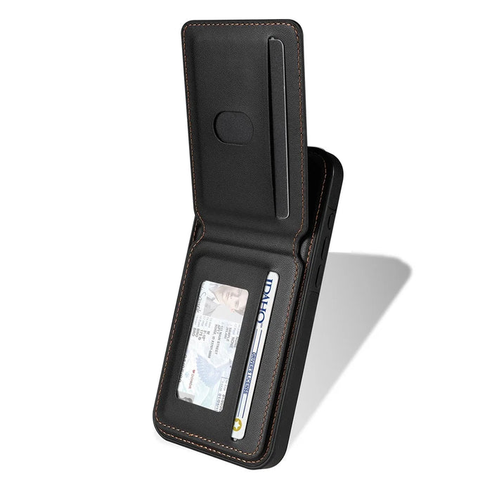 For iPhone 16 Pro Max Case Compatible with MagSafe Detachable Card Holder Kickstand Leather Phone Back Cover - Black - 3