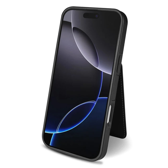 For iPhone 16 Pro Max Case Compatible with MagSafe Detachable Card Holder Kickstand Leather Phone Back Cover - Black - 4
