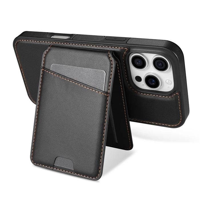 For iPhone 16 Pro Max Case Compatible with MagSafe Detachable Card Holder Kickstand Leather Phone Back Cover - Black - 5
