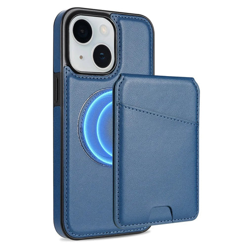 For iPhone 14 Case Compatible with MagSafe Detachable Card Holder Kickstand Leather Phone Back Cover - Blue - 1