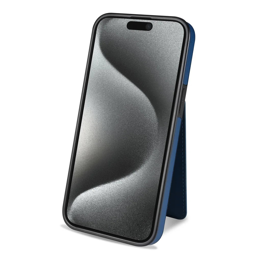 For iPhone 14 Case Compatible with MagSafe Detachable Card Holder Kickstand Leather Phone Back Cover - Blue - 4