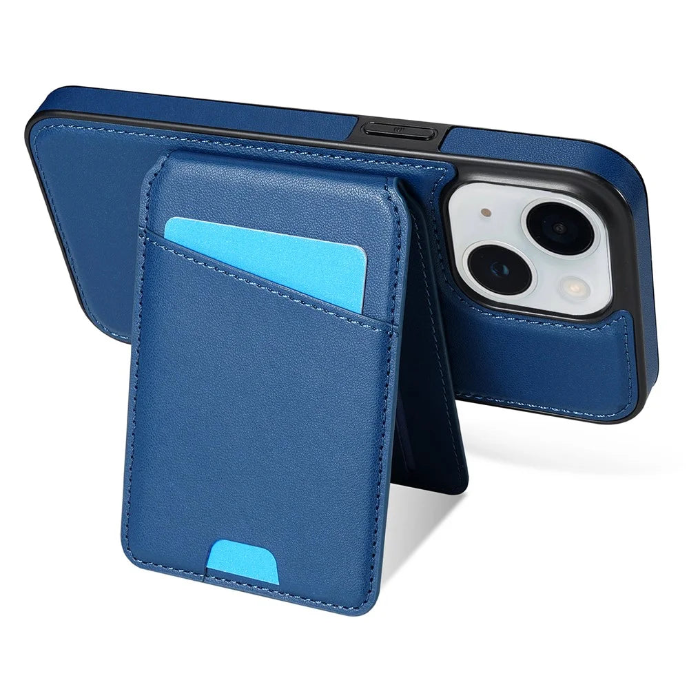 For iPhone 14 Case Compatible with MagSafe Detachable Card Holder Kickstand Leather Phone Back Cover - Blue - 5