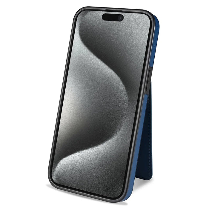 For iPhone 14 Pro Case Compatible with MagSafe Detachable Card Holder Kickstand Leather Phone Back Cover - Blue - 3