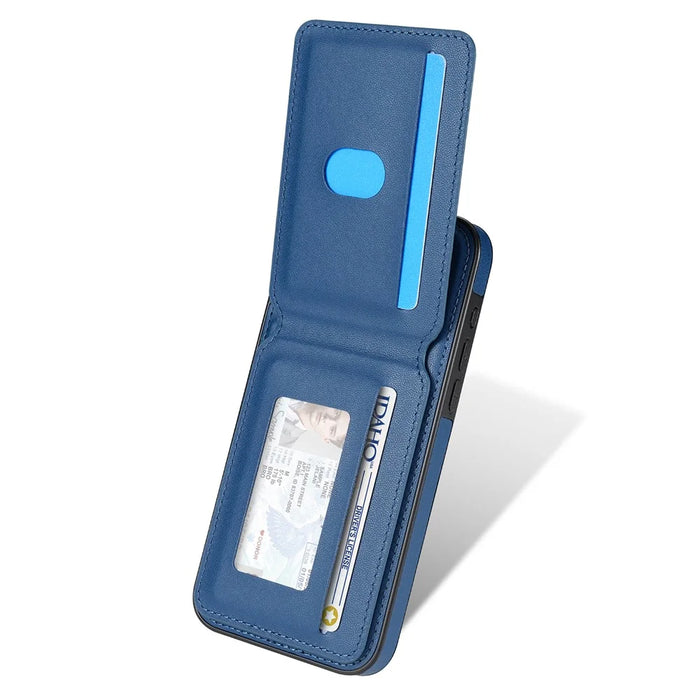 For iPhone 14 Pro Case Compatible with MagSafe Detachable Card Holder Kickstand Leather Phone Back Cover - Blue - 4