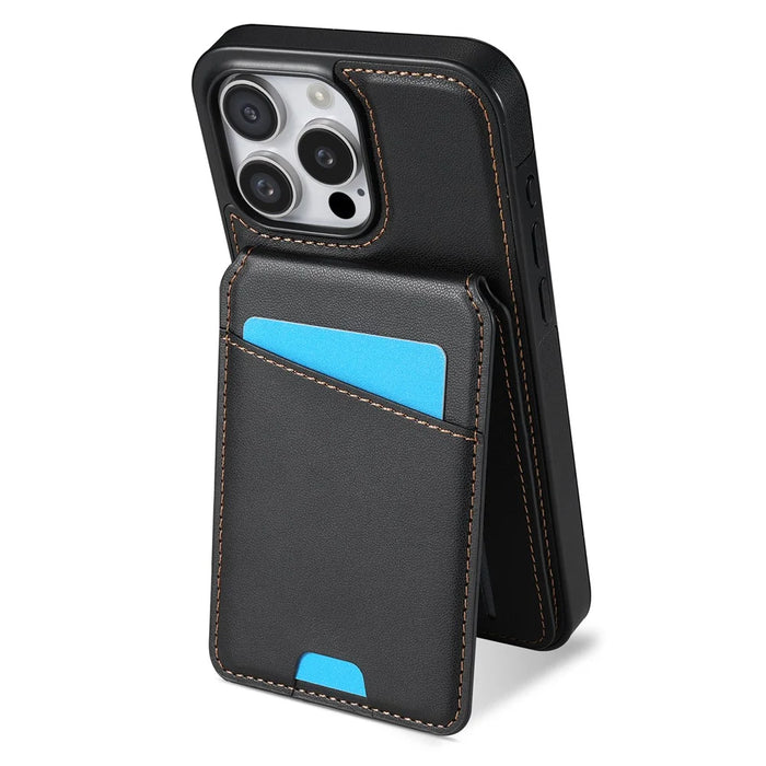 For iPhone 14 Pro Max Case Compatible with MagSafe Detachable Card Holder Kickstand Leather Phone Back Cover - Black - 2
