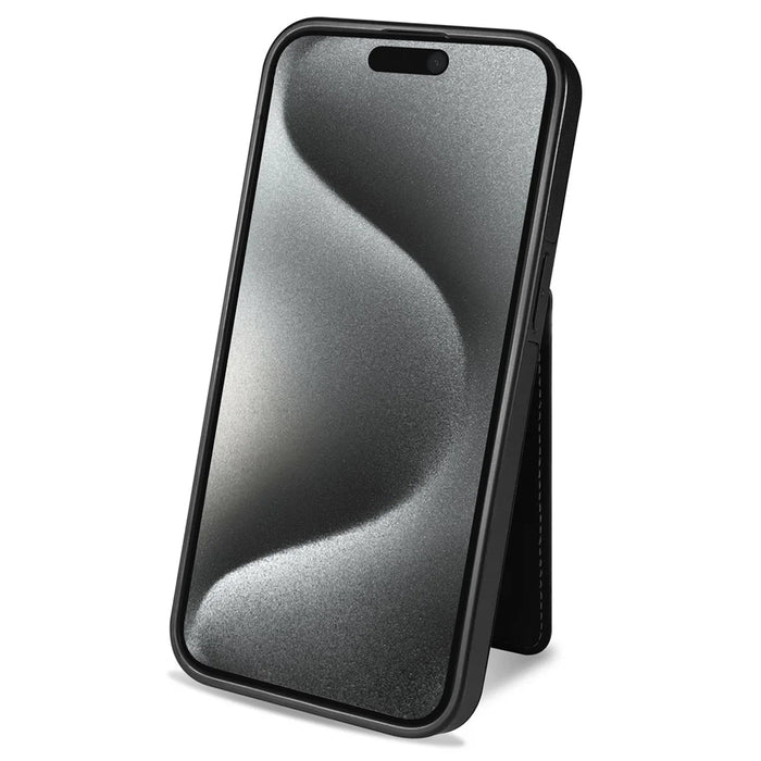 For iPhone 14 Pro Max Case Compatible with MagSafe Detachable Card Holder Kickstand Leather Phone Back Cover - Black - 3