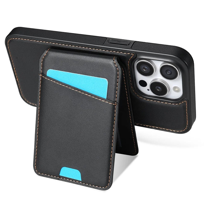 For iPhone 14 Pro Max Case Compatible with MagSafe Detachable Card Holder Kickstand Leather Phone Back Cover - Black - 5