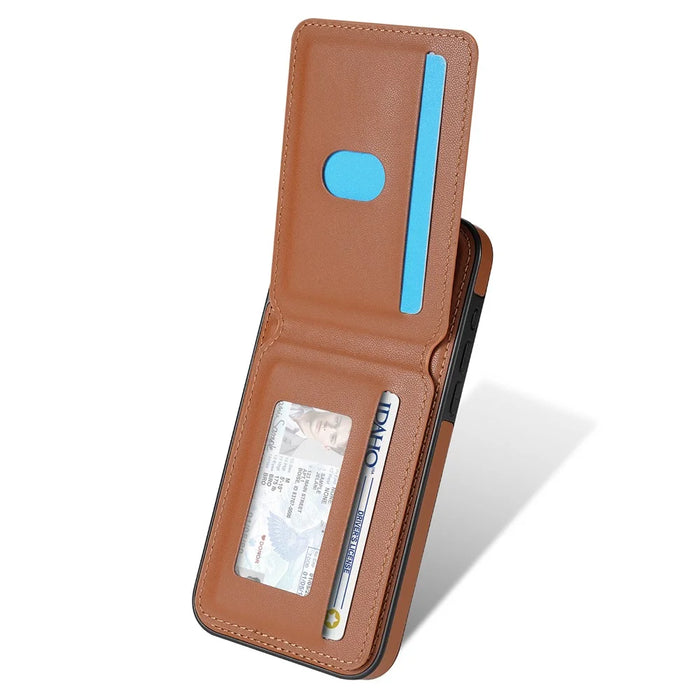 For iPhone 13 Pro Case Compatible with MagSafe Detachable Card Holder Kickstand Leather Phone Back Cover - Brown - 3