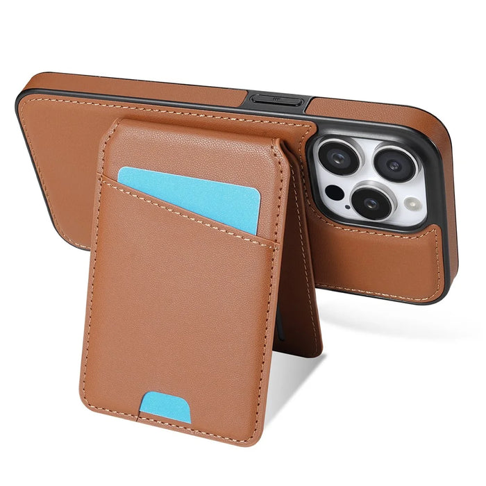 For iPhone 13 Pro Case Compatible with MagSafe Detachable Card Holder Kickstand Leather Phone Back Cover - Brown - 4