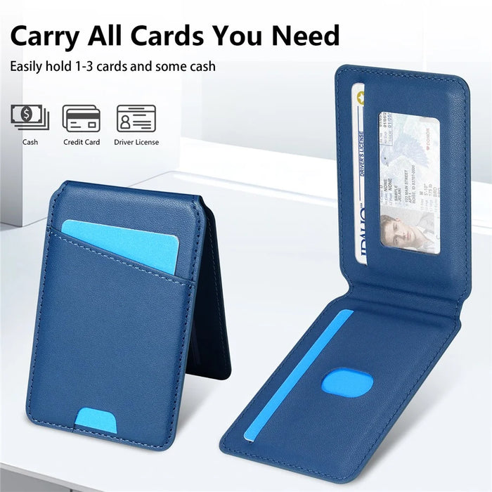 For iPhone 13 Pro Max Case Compatible with MagSafe Detachable Card Holder Kickstand Leather Phone Back Cover - Blue - 6