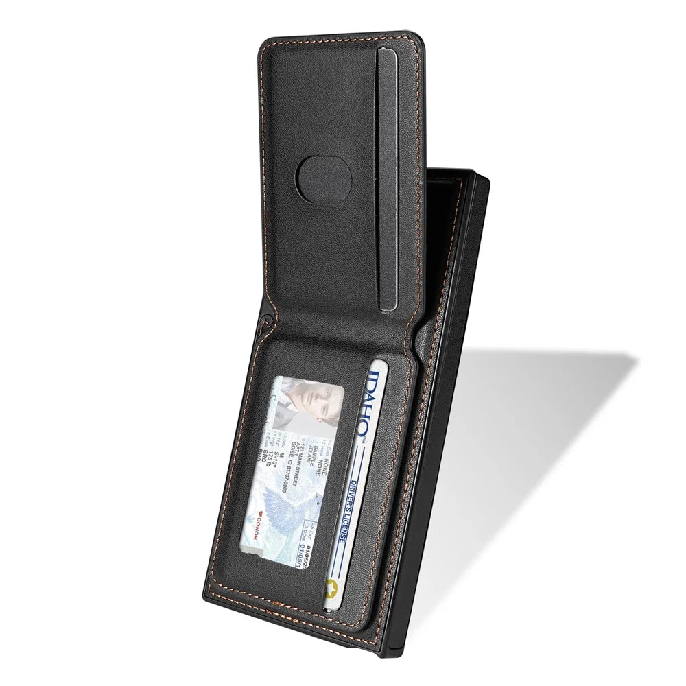 For Samsung Galaxy S25 Ultra Magnetic Case Detachable Card Holder Kickstand Leather Phone Back Cover - Black - 3