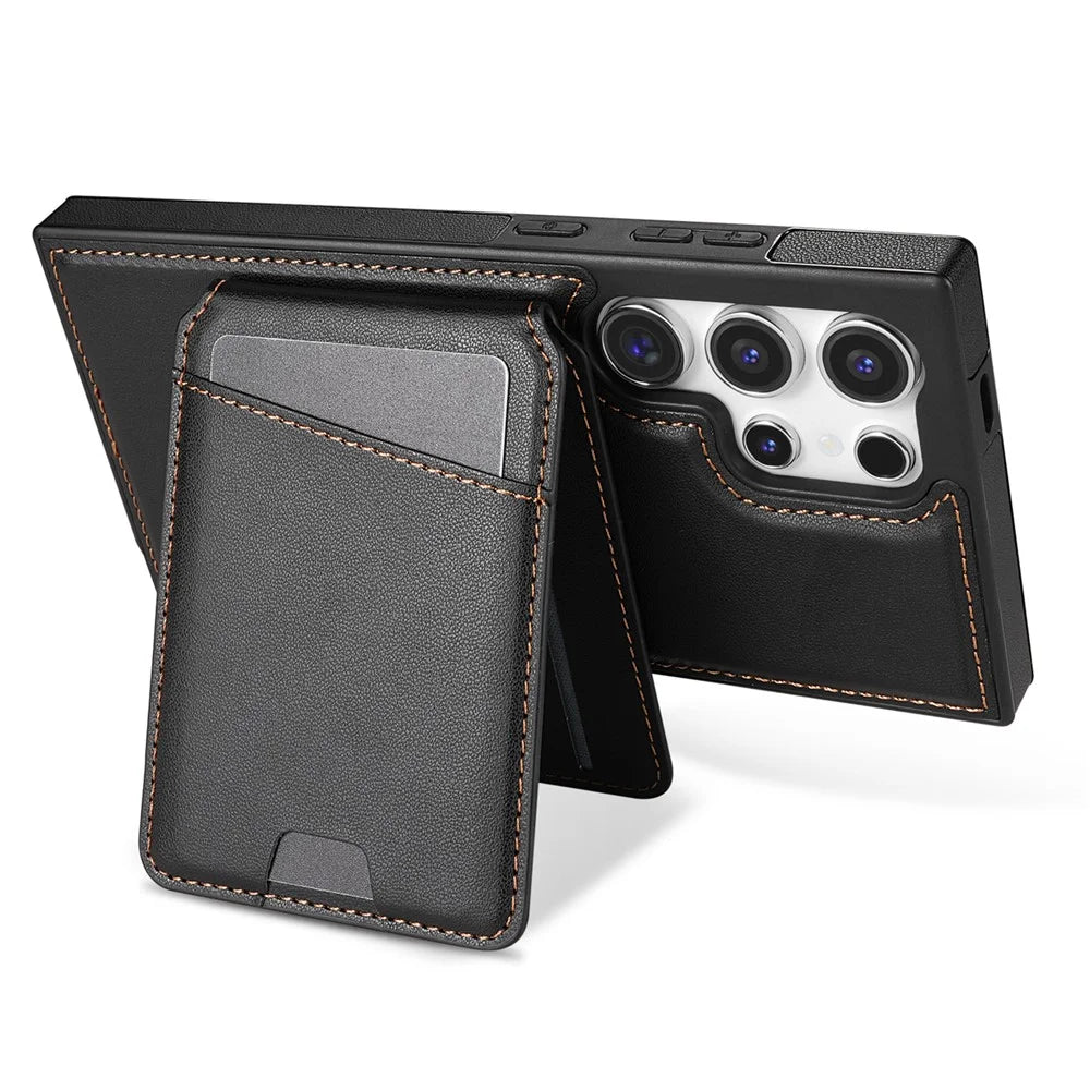 For Samsung Galaxy S25 Ultra Magnetic Case Detachable Card Holder Kickstand Leather Phone Back Cover - Black - 5