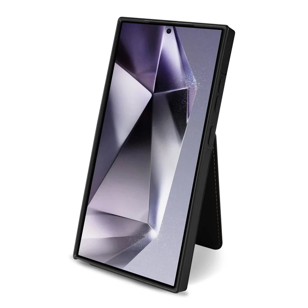 For Samsung Galaxy S25 Ultra Magnetic Case Detachable Card Holder Kickstand Leather Phone Back Cover - Black - 6