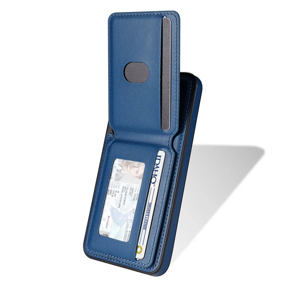 For Samsung Galaxy S25 Magnetic Case Detachable Card Holder Kickstand Leather Phone Back Cover - Blue - 3
