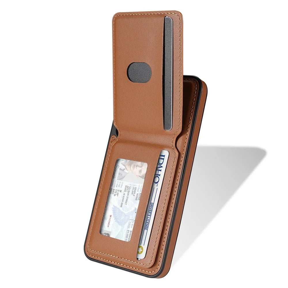 For Samsung Galaxy S24 FE Magnetic Case Detachable Card Holder Kickstand Leather Phone Back Cover - Brown - 2