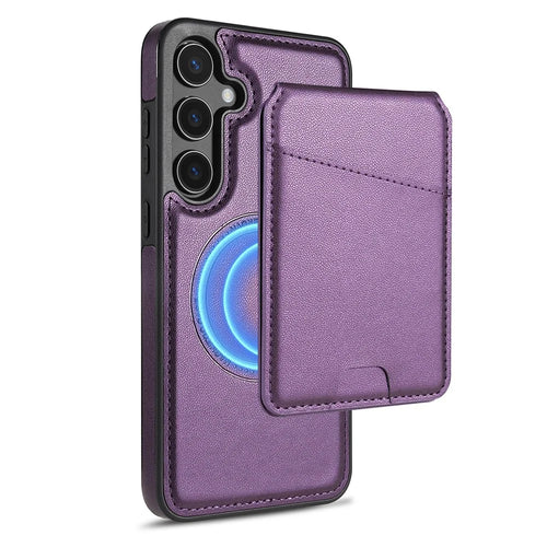 For Samsung Galaxy A55 5G Magnetic Case Detachable Card Holder Kickstand Leather Phone Back Cover - Purple - 1