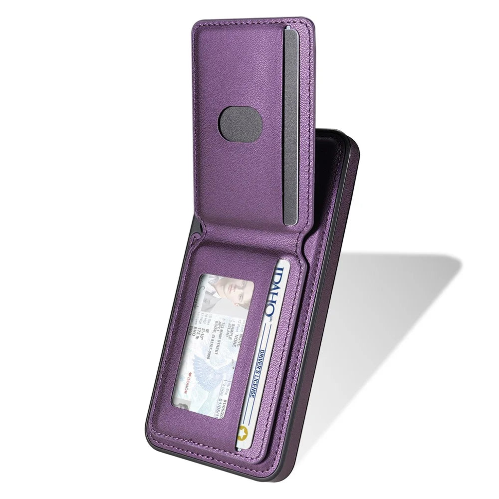 For Samsung Galaxy A55 5G Magnetic Case Detachable Card Holder Kickstand Leather Phone Back Cover - Purple - 3
