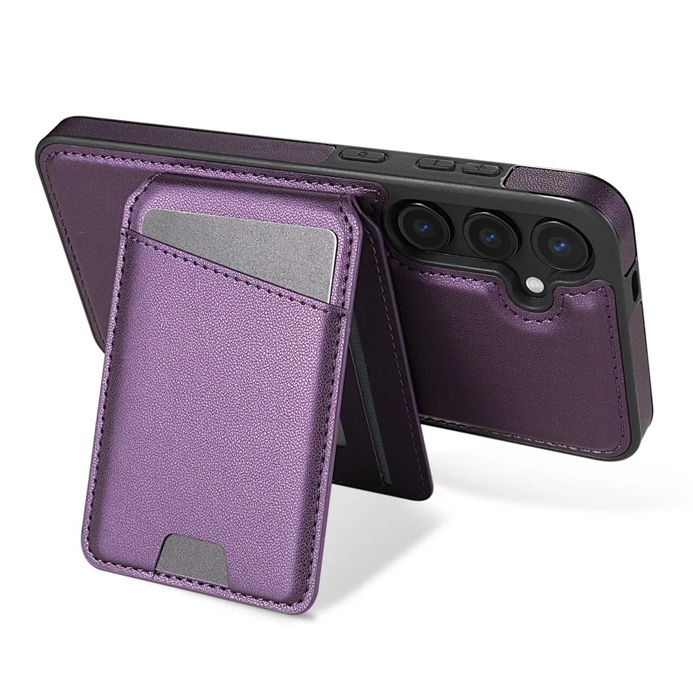For Samsung Galaxy A55 5G Magnetic Case Detachable Card Holder Kickstand Leather Phone Back Cover - Purple - 5