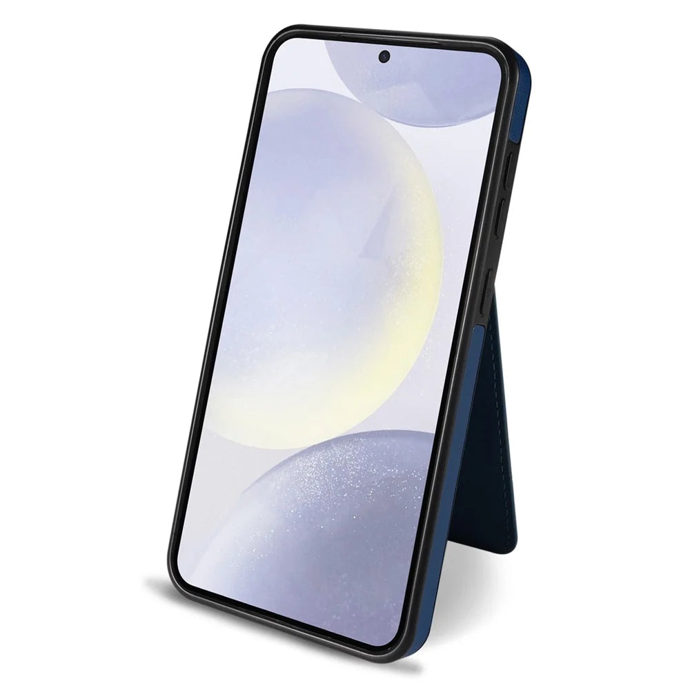 For Samsung Galaxy S24 Magnetic Case Detachable Card Holder Kickstand Leather Phone Back Cover - Blue - 4