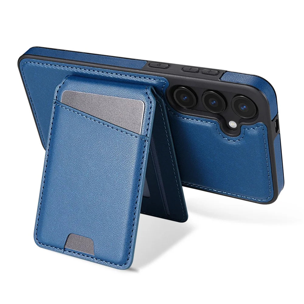 For Samsung Galaxy S24 Magnetic Case Detachable Card Holder Kickstand Leather Phone Back Cover - Blue - 5