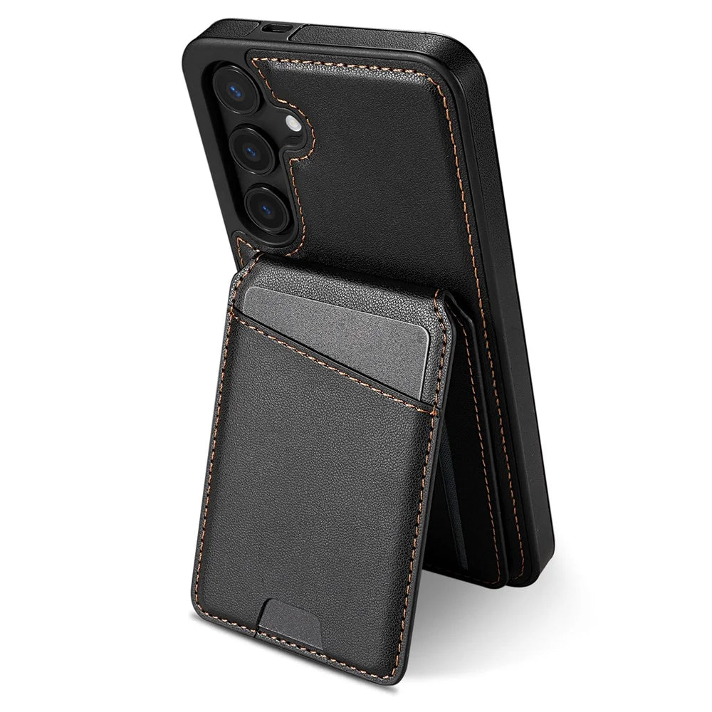 For Samsung Galaxy S24+ Magnetic Case Detachable Card Holder Kickstand Leather Phone Back Cover - Black - 2