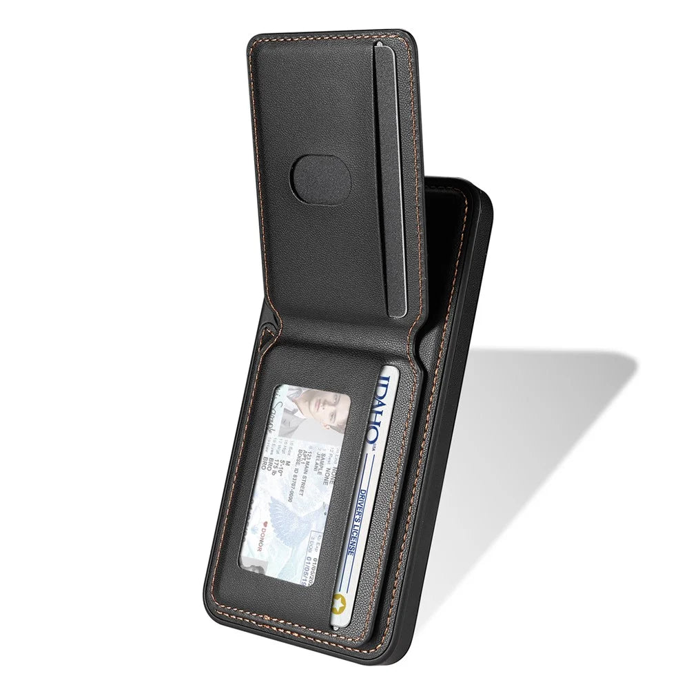 For Samsung Galaxy S24+ Magnetic Case Detachable Card Holder Kickstand Leather Phone Back Cover - Black - 4