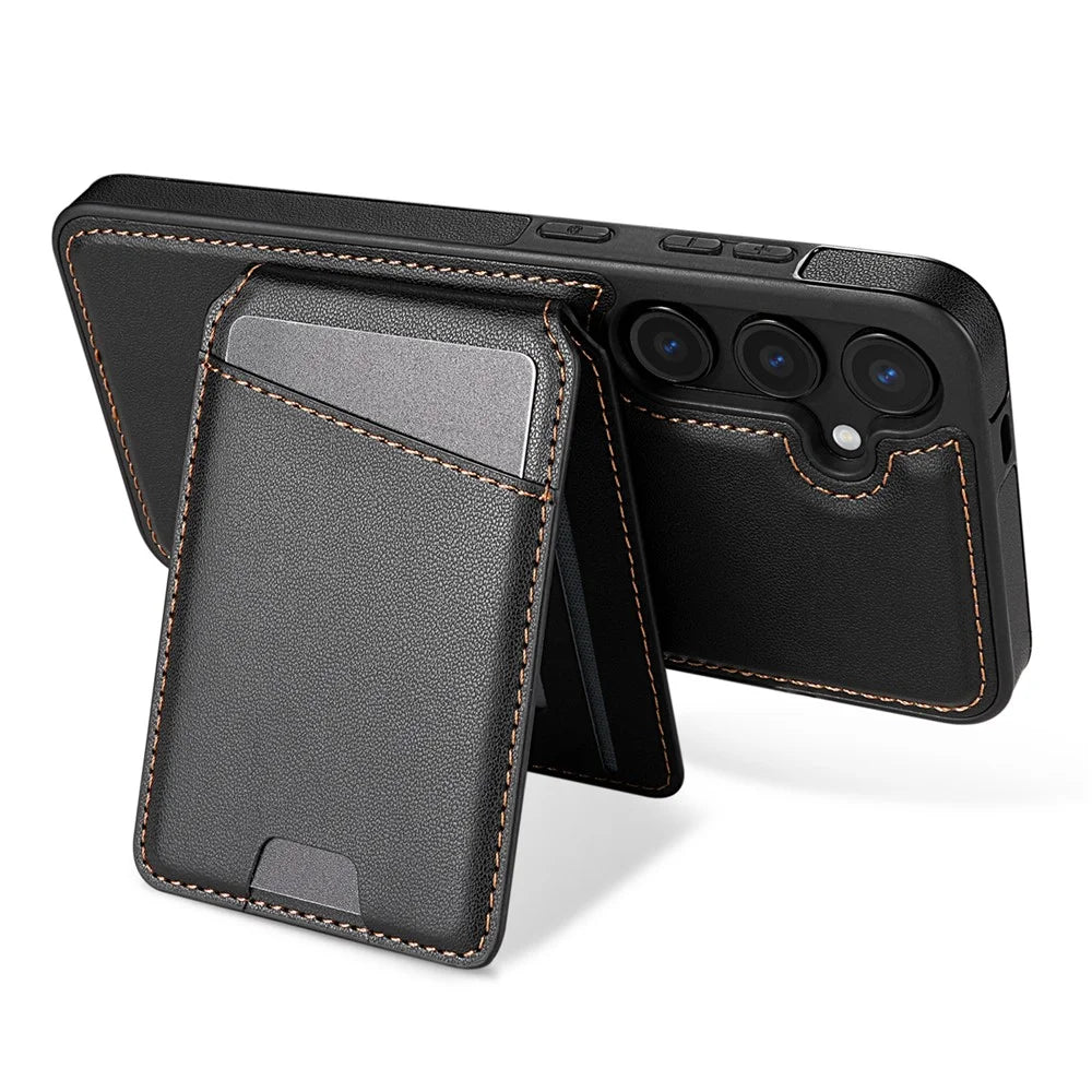 For Samsung Galaxy S24+ Magnetic Case Detachable Card Holder Kickstand Leather Phone Back Cover - Black - 5