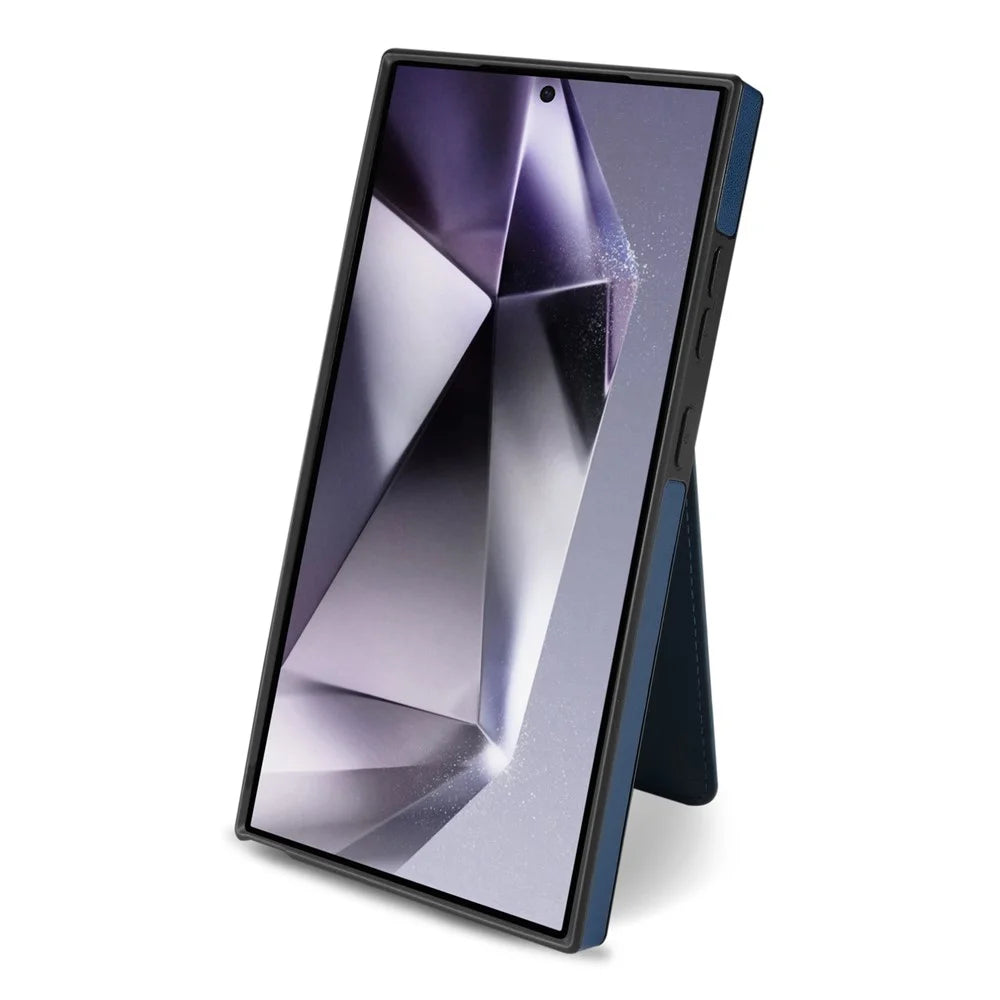 For Samsung Galaxy S24 Ultra Magnetic Case Detachable Card Holder Kickstand Leather Phone Back Cover - Blue - 4