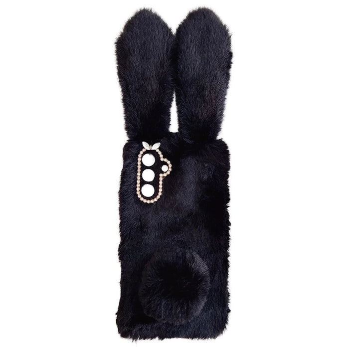 For Samsung Galaxy A26 5G Case Bunny Ears Furry Soft TPU Protective Phone Cover - Black - 1