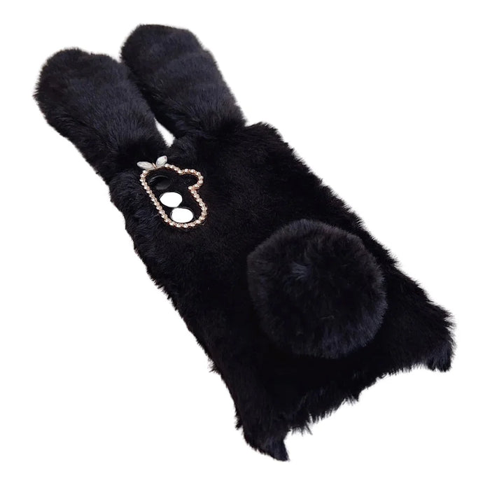 For Samsung Galaxy A26 5G Case Bunny Ears Furry Soft TPU Protective Phone Cover - Black - 3