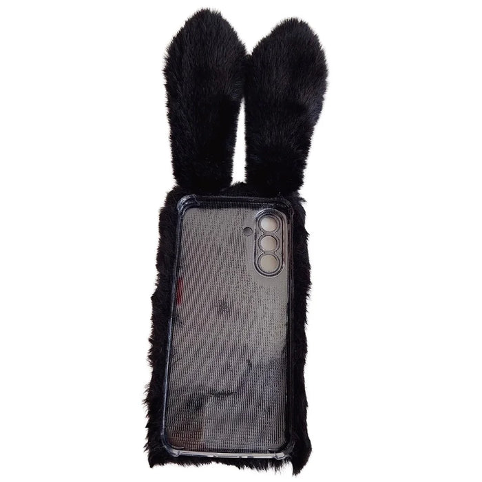 For Samsung Galaxy A26 5G Case Bunny Ears Furry Soft TPU Protective Phone Cover - Black - 4