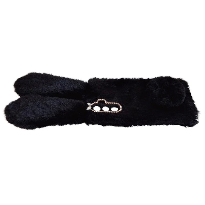 For Samsung Galaxy A26 5G Case Bunny Ears Furry Soft TPU Protective Phone Cover - Black - 6