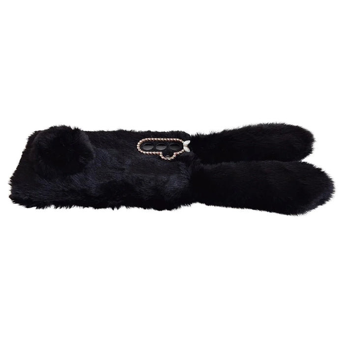 For Samsung Galaxy A26 5G Case Bunny Ears Furry Soft TPU Protective Phone Cover - Black - 7